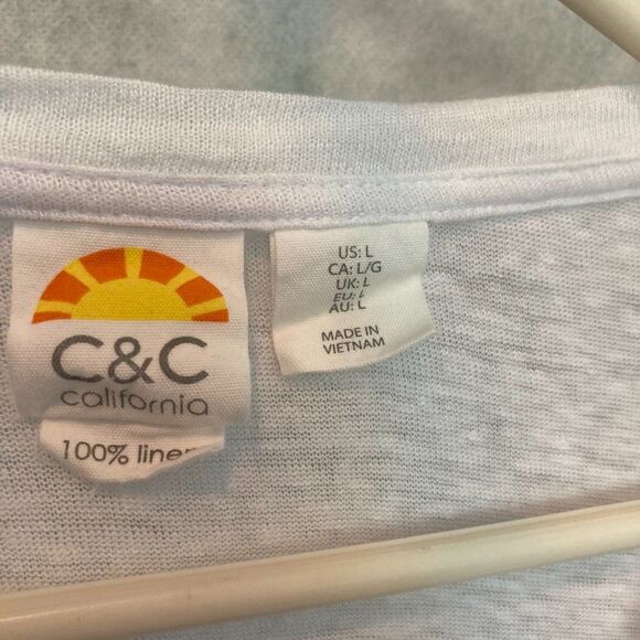 C & C California Linen Semi Sheer Lightweight Henley Top White Womens Large - Picture 9 of 14